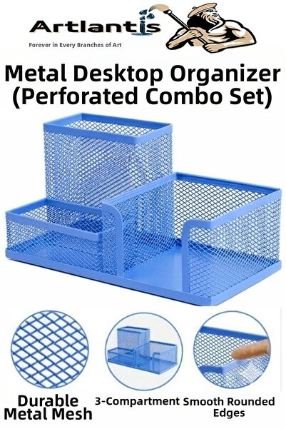 Artlantis Desktop Metal Pen Holder Set 3-Piece Combo 1 Pack Mesh Perforated C...