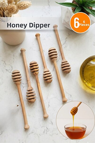 Orvila 6 قطع - وعاء ملعقة خشبي للعسل والمربى