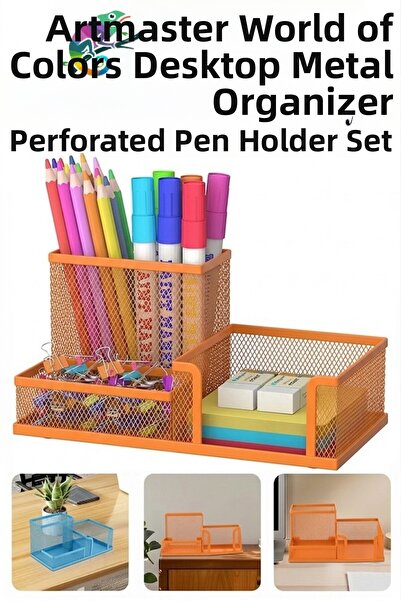 Artmaster Set de suporturi metalice pentru pixuri Orange Desktop, 3 piese, 1 ...