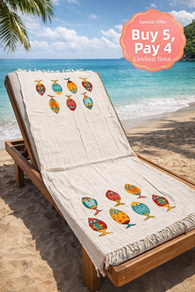 vita بيشتمال من الموسلين مطبوع 100% قطن عضوي، منشفة شاطئ فاخرة من الكتان بثلا...