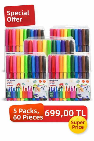 Kids Opportunity Product 5 Packs of 60 Pieces of Colored Felt-Tip Pens Painti...