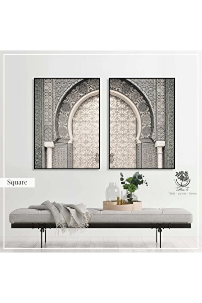 Tablomtr Set de 2 tablouri pătrate cu ramă metalică și sticlă reală