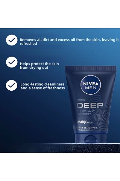 NIVEA Men Deep Dimension Face and Beard Washing Gel 100ml