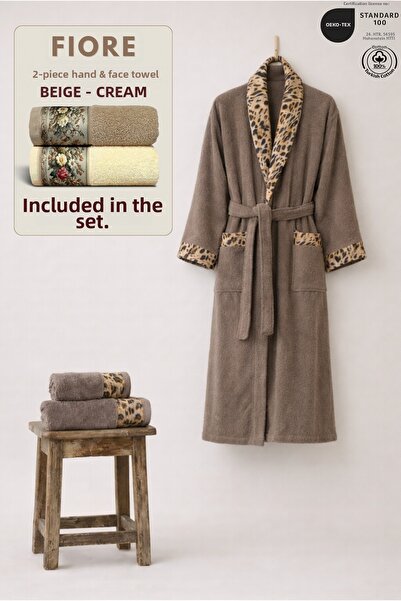 Ellaline 3 Piece Leopard Women's Bathrobe Set 100% Cotton Certified + Gift Fi...