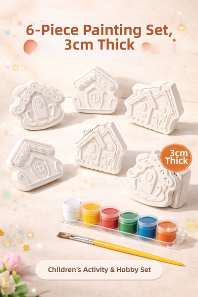 MİSSEHOME 6 Pieces (3D) Stone Painting Set with Cute Cottages Figures Child Development Activity Set Stone Painting