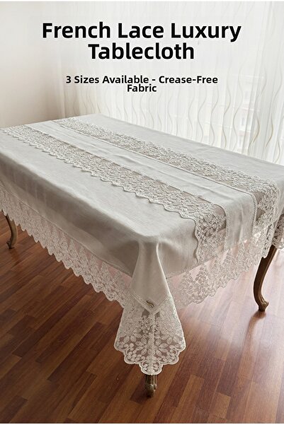 atak by atak home collection Πολυτελές λινό τραπεζομάντιλο με δαντέλα γαλλικο...