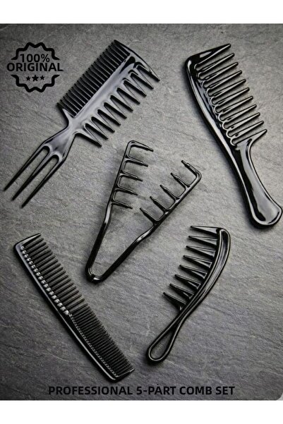 HİROS'H Set profesional de 5 piepteni negri, tip salon de coafură, pentru des...