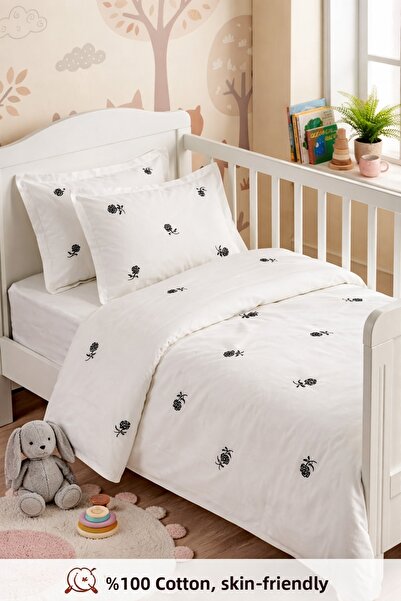 GÖRMEZ TEKSTİL طقم سرير أطفال باللون الأسود والوردي والبني، مصنوع من القطن بن...