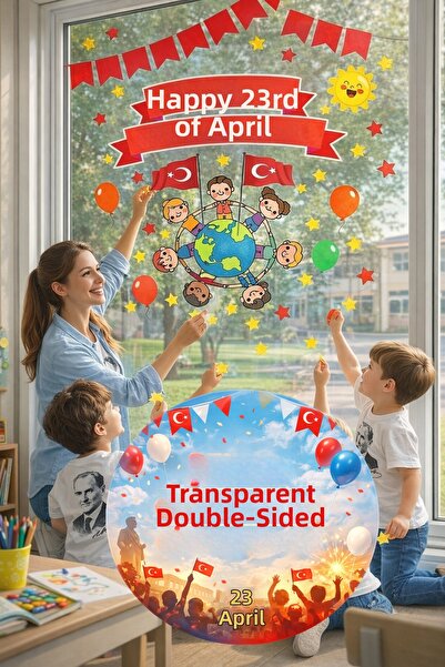 Kt Grup مجموعة ملصقات تزيين الجدار الزجاجي الممتعة ليوم 23 أبريل للأطفال