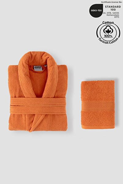 Ellaline طقم روب حمام مخطط 100% قطن معتمد من قطعتين، طقم روب حمام وفوط رأس با...