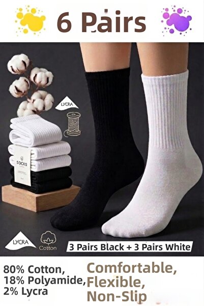 İbrahim Berk 6 perechi de șosete lungi pentru bărbați, alb, negru, cu model, ...