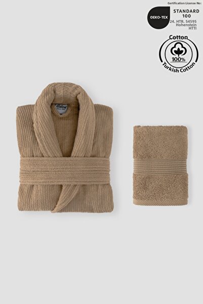 Ellaline طقم رداء حمام مخطط للجنسين - 100% قطن، معتمد، تصميم شالياكا، منشفة رأس