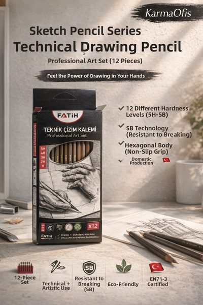 KarmaOfis Technical Drawing Pencil Set 12 Pieces (5H-5B) |   Professional Ske...