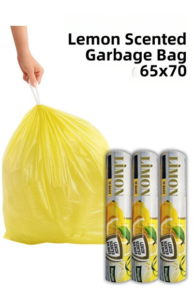 ARVALE 3 Packs Large Size 65X70 Lemon Scented Drawstring Garbage Bag (30 Piec...