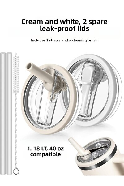 Stanley Compatible Thermos with Straw Leak-Proof Spare Lid 2 Colors 1.18 Lt T...