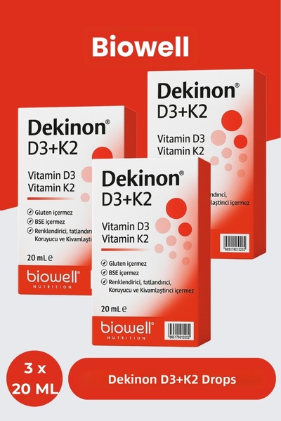 Biowell ديكينون فيتامين د3 + ك2 قطرات 20 مل 3 قطع