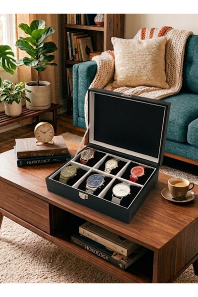 alpinkutu 6 Compartments Velvet Padded Watch Jewelry Box Organizer