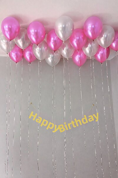 BOXLAND Happy Birthday Gold Lettering Banner Balloon Set Pink White Metallic ...