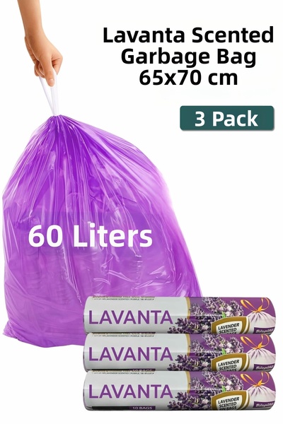 ARVALE 3 Packs Large Size 65X70 Lavender Scented Drawstring Garbage Bags (30 ...