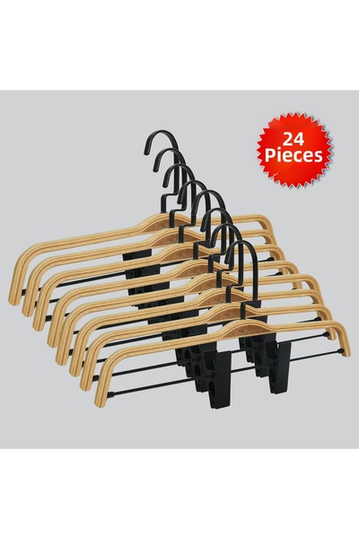 NYN شماعات خشبية (بخطاف أسود) للتنورة والسراويل 24 قطعة