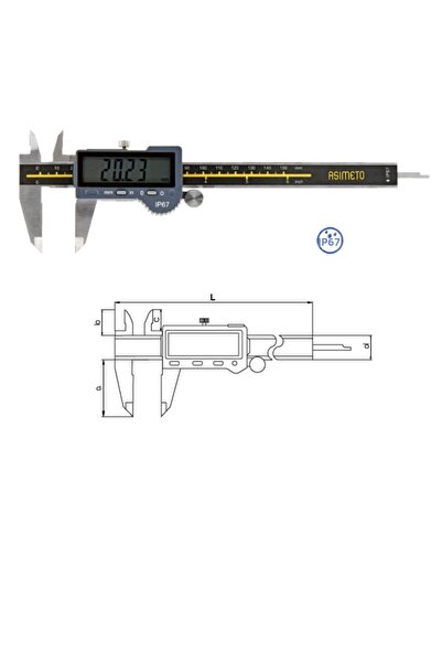 Asimeto Ip67 (Waterproof) Large Screen Digital Caliper 0-200 mm