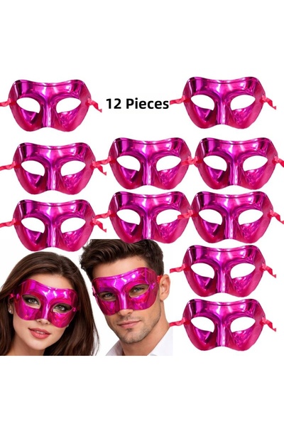 partidolu Pink Color Plain Plastic Party Mask Adult 12 Pcs