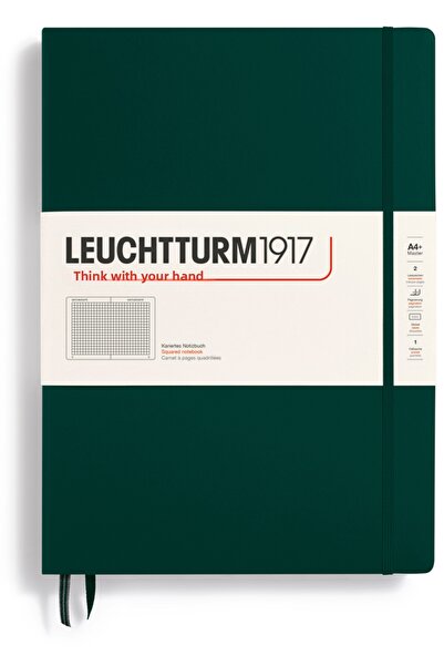 Leuchtturm1917 دفتر ملاحظات ماستر كلاسيك (A4+)، 235 صفحة، مربعات، أخضر غابوي