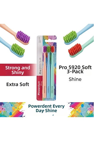 Powerdent شين برو 5920 فرشاة أسنان ناعمة، عبوة من 3 قطع