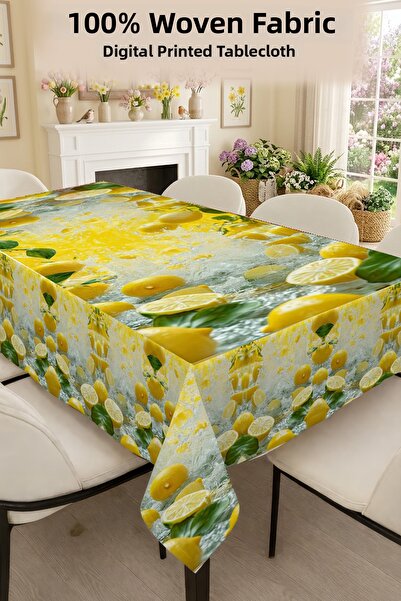 MonoHome مفرش طاولة بتصميم رقمي خماسي الأبعاد - قماش خالٍ من العيوب بلون الليمون