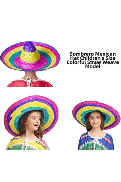 partidolu Sombrero Colorful Knitted Straw Look Pvc Mexican Hat 55-56 cm Child...