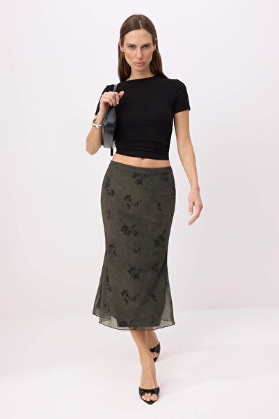 Trendyol Kollektion Khakifarbener, figurbetonter, dehnbarer Strickrock aus Tü...