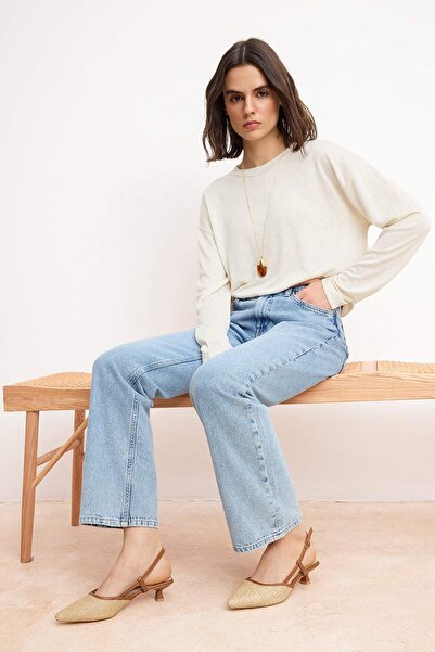 TRENDYOL SHOES Camel gestrickte, detaillierte, offene Damenschuhe mit 3 cm ho...