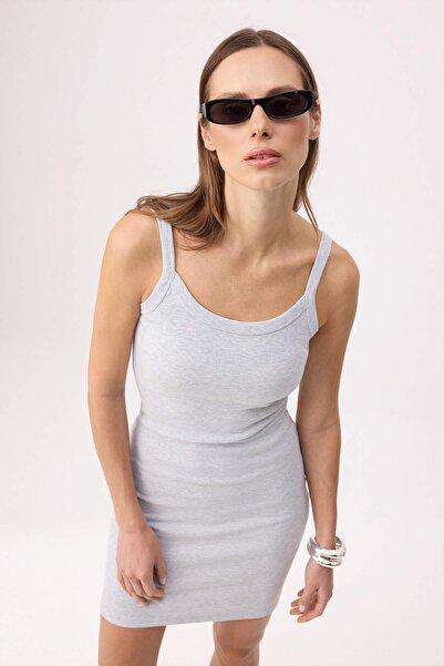 Trendyol Collection Gray Melange Plain Bodycon Pool Collar Thick Strap Mini C...