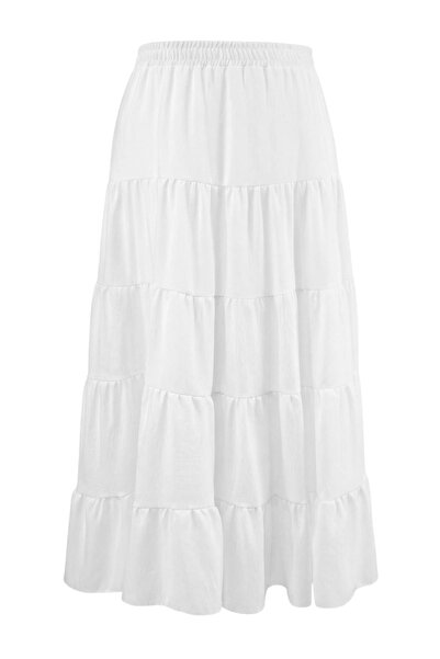 Trendyol Curve Bela suknja velike veličine Tkano TBBSS26AZ00005