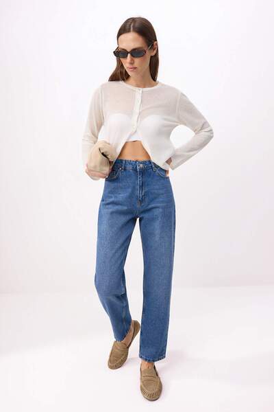 Trendyol Collection Сині джинси з високою талією Mom, 100% бавовна, без еласт...