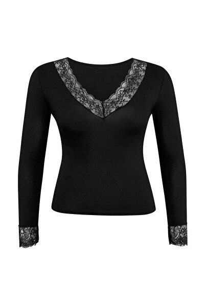 Trendyol Curve Black Collar and Cuff Lace Ultra Lightweight Sheer Knitted Lar...