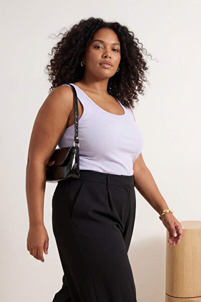 Trendyol Curve Black-White Basic Pool Collar 2-Pack Camisole Knitted Plus Siz...