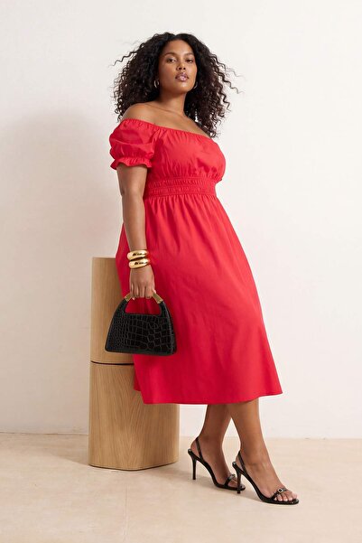 Trendyol Curve Rochie roșie țesută Finike Plus Size