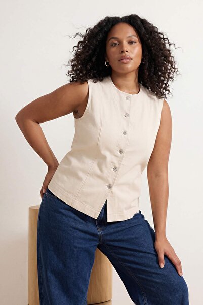 Trendyol Curve Ecru mulat /Mărime mare ajustată bumbac 100% Non-stretch Mărim...