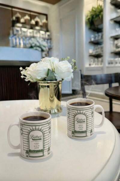 TRENDYOLMİLLA HOME طقم أكواب بورسلين بيسترو منقوش مكون من قطعتين TPHSS26UP00021