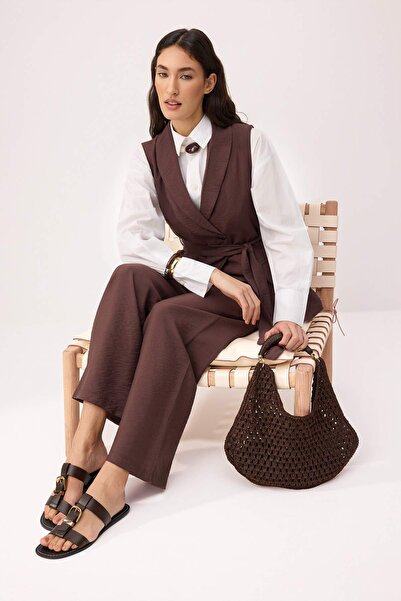 Trendyol Modest Καφέ Σετ Μέσης Με λεπτομέρεια ζώνης Τεμαχίων - Πάνω & Κάτω Μέ...