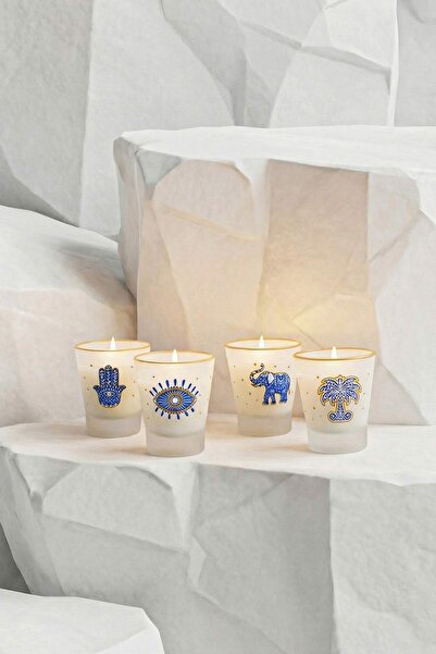 TRENDYOLMİLLA HOME Set mit 4 ethnisch gemusterten, geruchsneutren Kerzen TPHS...