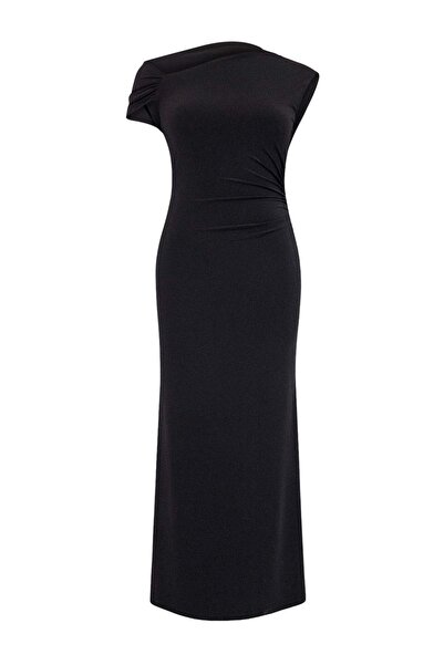 Trendyol Curve Negru mulat cu pietre din material subțire Rochie de seară lun...
