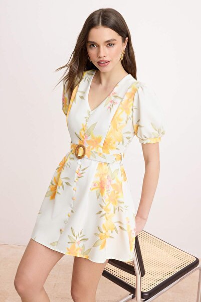 Συλλογή Trendyol Πολύχρωμο φλοράλ κοντό/μίνι υφαντό φόρεμα TWOSS26EL00858