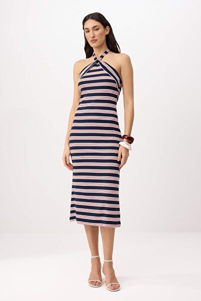 Trendyol Collection Rochie multicoloră cu dungi Bodycon Halter cu detaliu cu ...