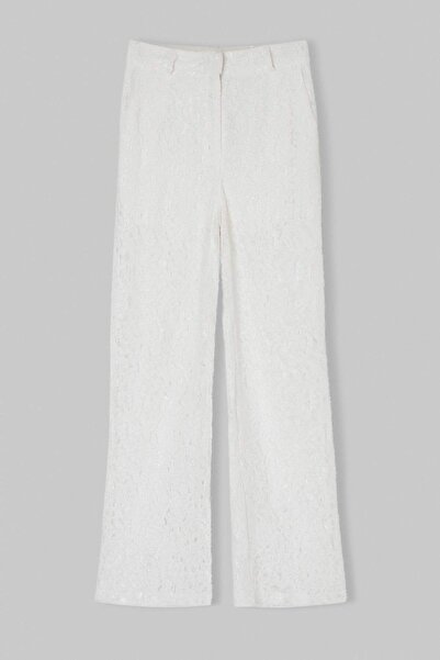 Trendyol Kollektion Weiße Limited Edition Hose mit weitem Bein und Spitzenfut...