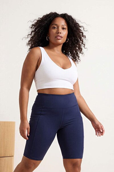 Trendyol Curve Marineblaue, figurbetonte, hochtaillierte, gestrickte Sport-Bi...