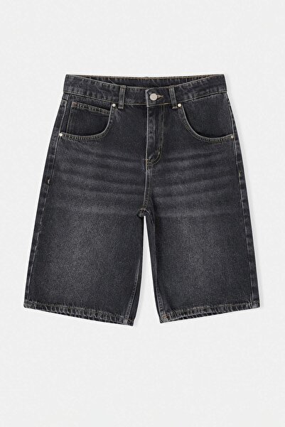 Trendyol Kollektion Anthrazitfarbene Denim-Bermuda mit hoher Taille TWOSS26SR...