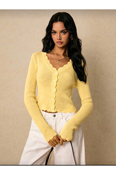 SolQ Women's V-Neck Corded Fabric Knitwear Cardigan with Buttons on the Front...