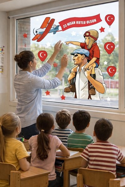 Kt Grup 23 Nisan Çocuk Bayramı ve Atatürk Duvar Pencere Sticker seti